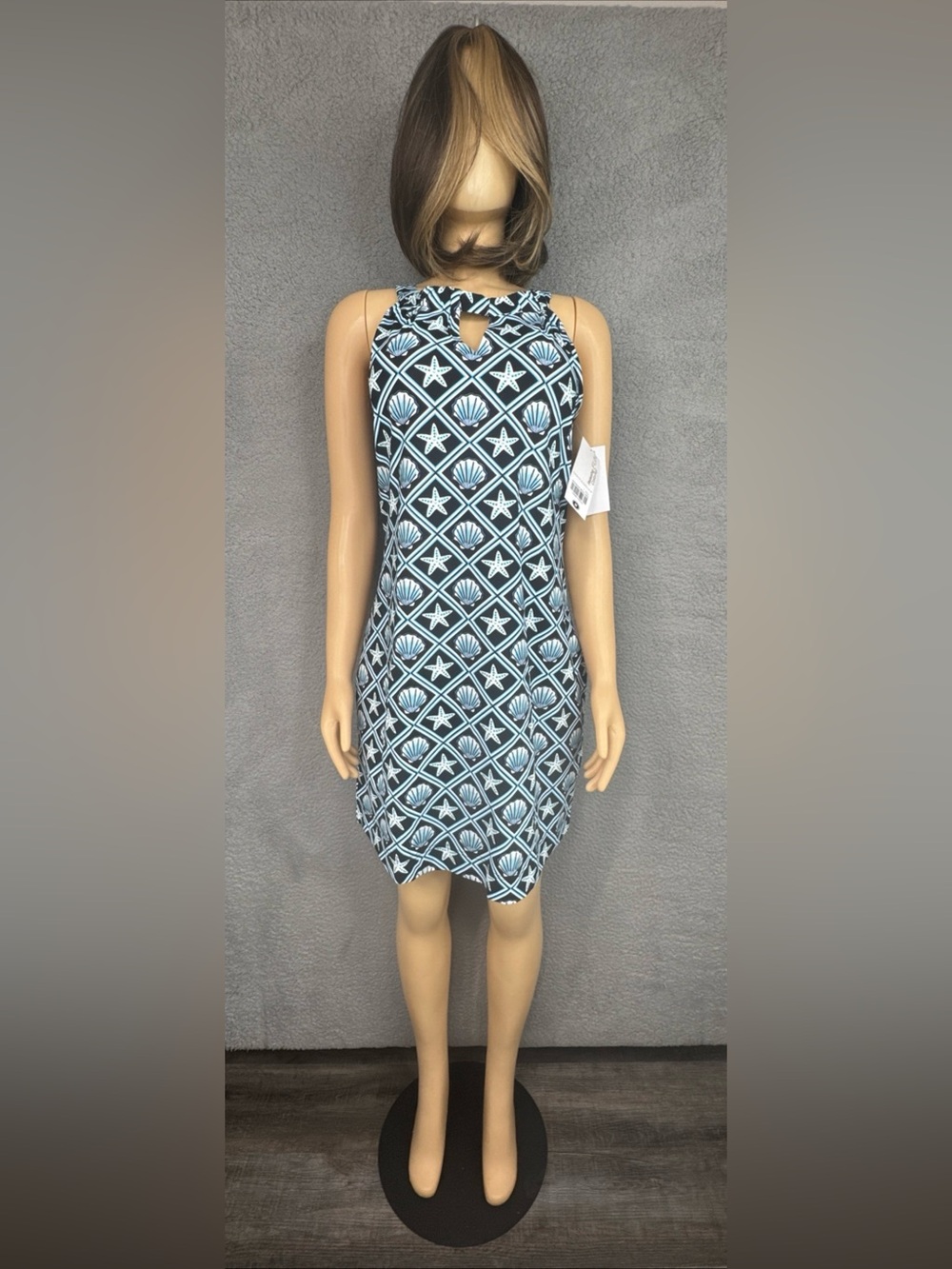 Lulu B L Black /Blue Starfish Sleeveless Dress Keyhole Upf 50 Women’s Sz M NWT